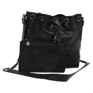 CHANEL Shoulder Bag Caviar Skin Black Silver CC
